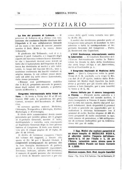 Medicina nuova periodico settimanale di scienze mediche, giurisprudenza sanitaria, medicina sociale e interessi delle classi sanitarie