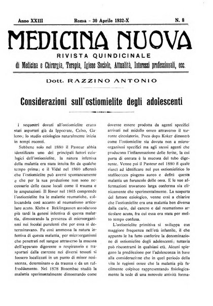 Medicina nuova periodico settimanale di scienze mediche, giurisprudenza sanitaria, medicina sociale e interessi delle classi sanitarie