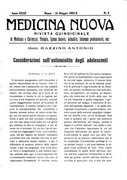 Medicina nuova periodico settimanale di scienze mediche, giurisprudenza sanitaria, medicina sociale e interessi delle classi sanitarie