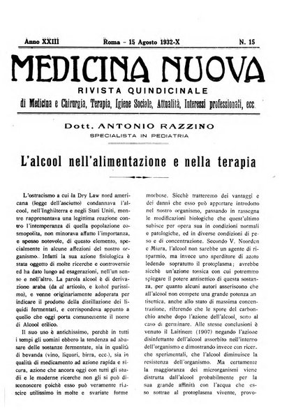 Medicina nuova periodico settimanale di scienze mediche, giurisprudenza sanitaria, medicina sociale e interessi delle classi sanitarie