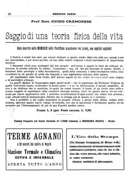 Medicina nuova periodico settimanale di scienze mediche, giurisprudenza sanitaria, medicina sociale e interessi delle classi sanitarie