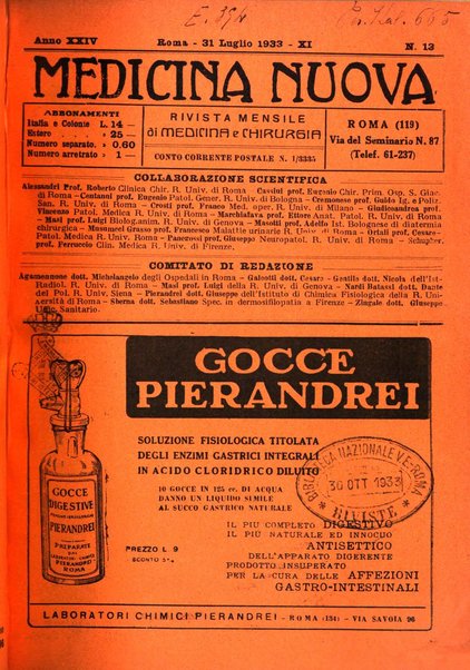 Medicina nuova periodico settimanale di scienze mediche, giurisprudenza sanitaria, medicina sociale e interessi delle classi sanitarie