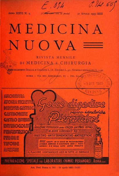 Medicina nuova periodico settimanale di scienze mediche, giurisprudenza sanitaria, medicina sociale e interessi delle classi sanitarie