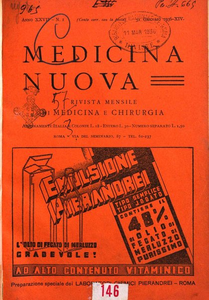 Medicina nuova periodico settimanale di scienze mediche, giurisprudenza sanitaria, medicina sociale e interessi delle classi sanitarie