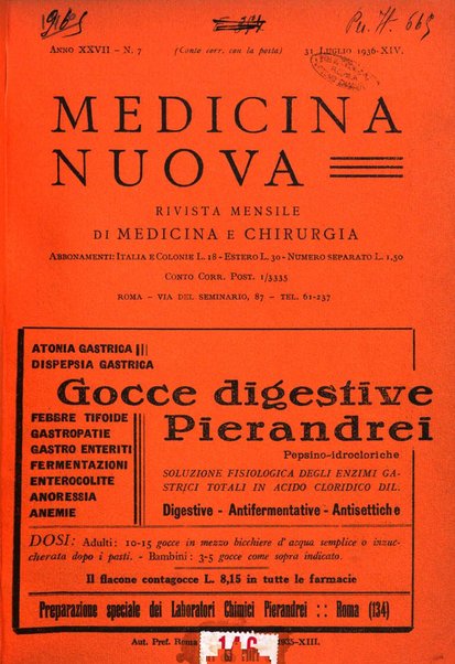 Medicina nuova periodico settimanale di scienze mediche, giurisprudenza sanitaria, medicina sociale e interessi delle classi sanitarie