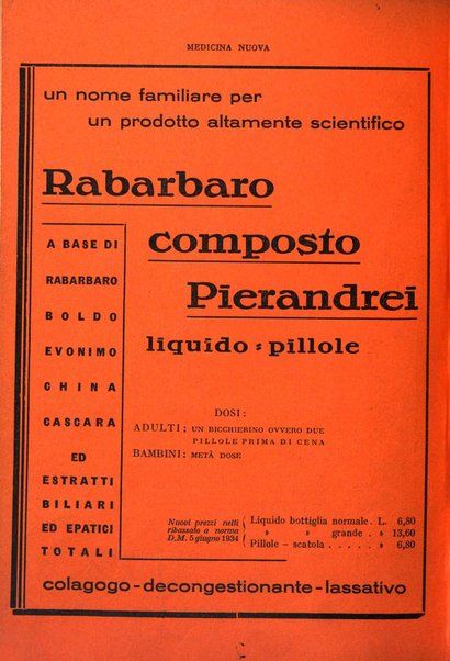 Medicina nuova periodico settimanale di scienze mediche, giurisprudenza sanitaria, medicina sociale e interessi delle classi sanitarie