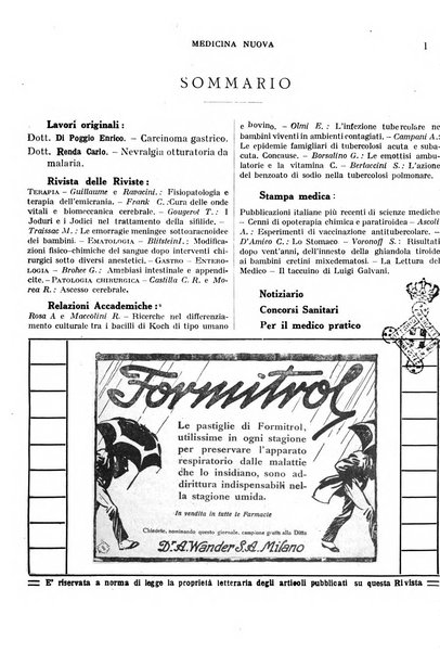 Medicina nuova periodico settimanale di scienze mediche, giurisprudenza sanitaria, medicina sociale e interessi delle classi sanitarie