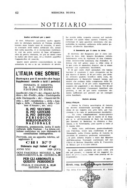 Medicina nuova periodico settimanale di scienze mediche, giurisprudenza sanitaria, medicina sociale e interessi delle classi sanitarie