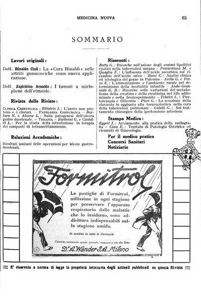 Medicina nuova periodico settimanale di scienze mediche, giurisprudenza sanitaria, medicina sociale e interessi delle classi sanitarie