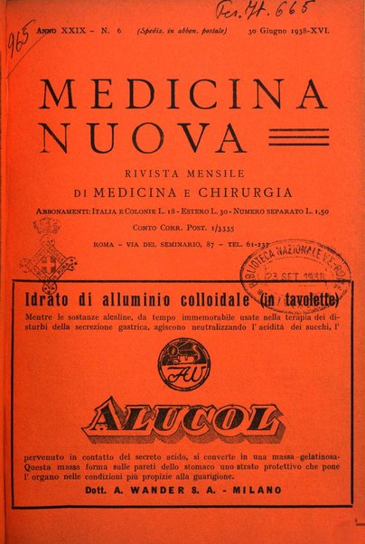 Medicina nuova periodico settimanale di scienze mediche, giurisprudenza sanitaria, medicina sociale e interessi delle classi sanitarie