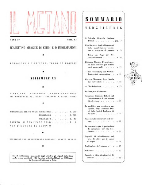 Il metano bollettino mensile di studi e d'informazioni edito