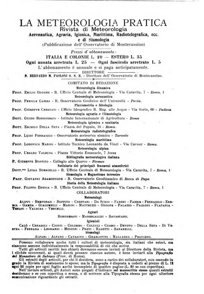 La meteorologia pratica rivista di meteorologia agraria, igienica, aeronautica