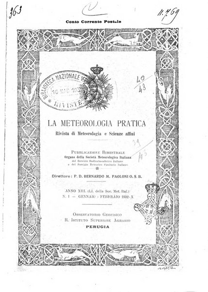 La meteorologia pratica rivista di meteorologia agraria, igienica, aeronautica