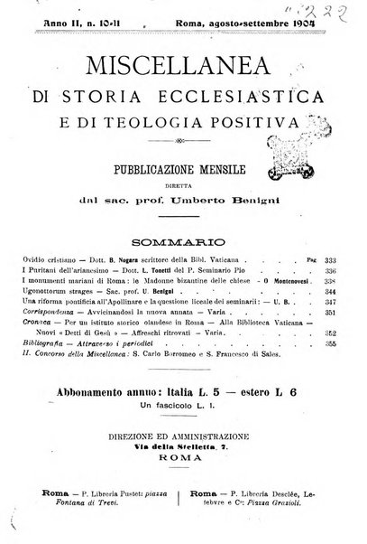 Miscellanea di storia ecclesiastica e studi ausiliari pubblicazione mensile