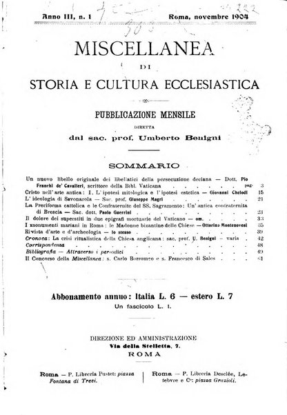 Miscellanea di storia ecclesiastica e studi ausiliari pubblicazione mensile