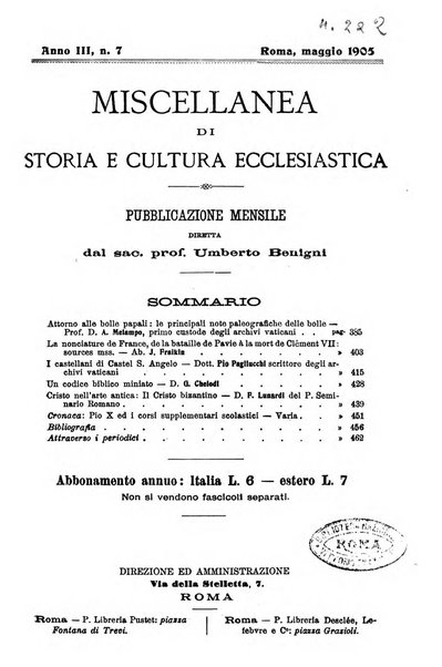 Miscellanea di storia ecclesiastica e studi ausiliari pubblicazione mensile