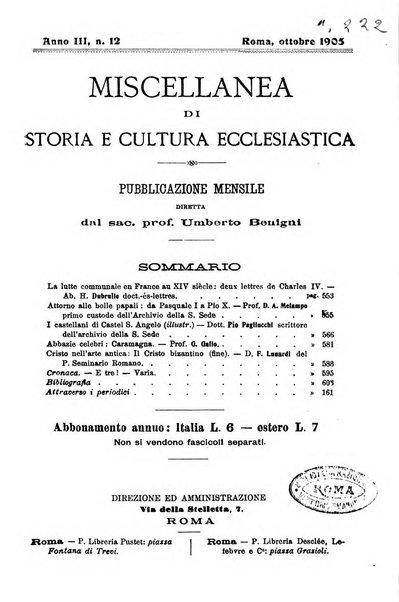 Miscellanea di storia ecclesiastica e studi ausiliari pubblicazione mensile