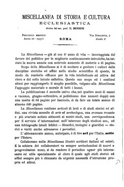 Miscellanea di storia ecclesiastica e studi ausiliari pubblicazione mensile