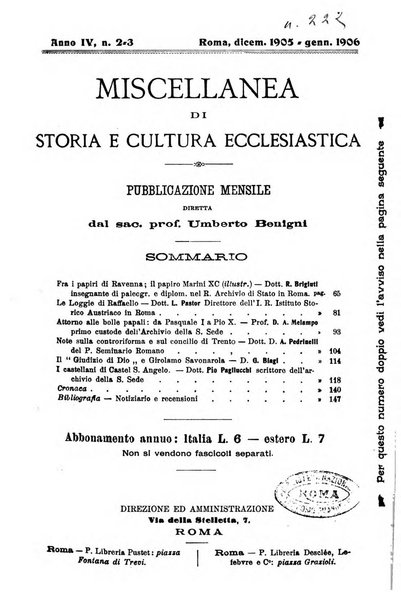 Miscellanea di storia ecclesiastica e studi ausiliari pubblicazione mensile