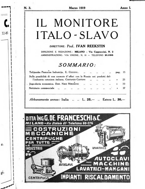 Il monitore italo-slavo rivista mensile di propaganda dei rapporti commerciali, industriali ed intellettuali tra l'Italia ed i paesi slavi