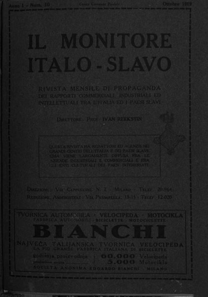 Il monitore italo-slavo rivista mensile di propaganda dei rapporti commerciali, industriali ed intellettuali tra l'Italia ed i paesi slavi