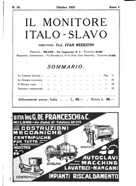 Il monitore italo-slavo rivista mensile di propaganda dei rapporti commerciali, industriali ed intellettuali tra l'Italia ed i paesi slavi