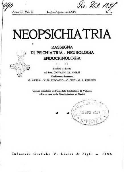 Neopsichiatria rassegna di psichiatria, neurologia, endocrinologia