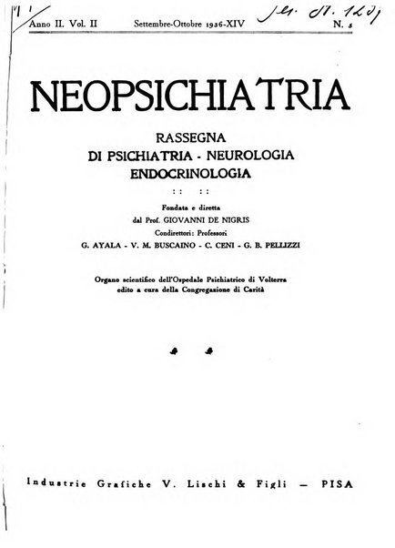 Neopsichiatria rassegna di psichiatria, neurologia, endocrinologia