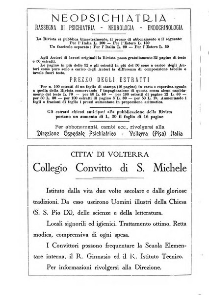 Neopsichiatria rassegna di psichiatria, neurologia, endocrinologia