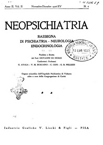 Neopsichiatria rassegna di psichiatria, neurologia, endocrinologia