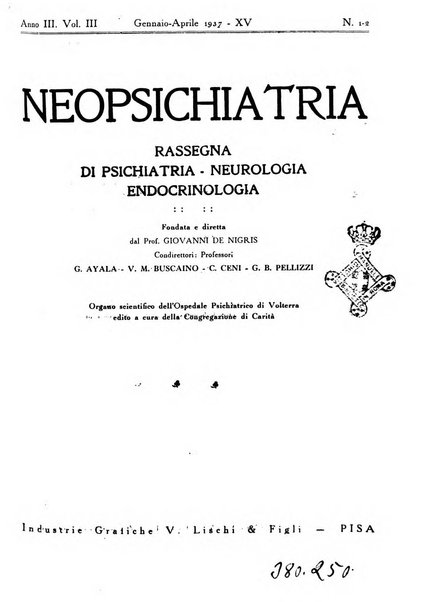 Neopsichiatria rassegna di psichiatria, neurologia, endocrinologia