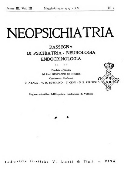 Neopsichiatria rassegna di psichiatria, neurologia, endocrinologia