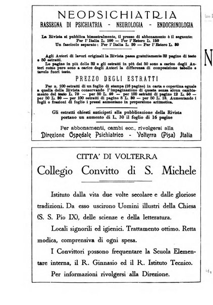 Neopsichiatria rassegna di psichiatria, neurologia, endocrinologia