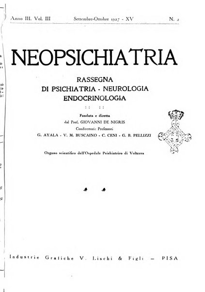 Neopsichiatria rassegna di psichiatria, neurologia, endocrinologia