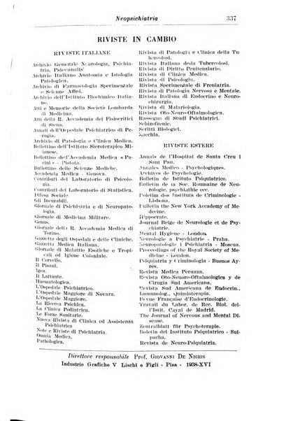 Neopsichiatria rassegna di psichiatria, neurologia, endocrinologia