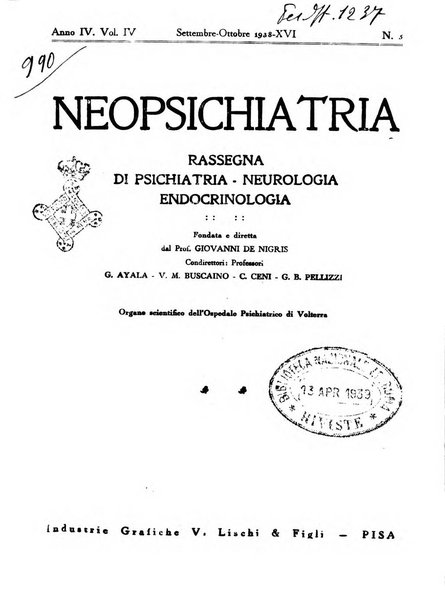 Neopsichiatria rassegna di psichiatria, neurologia, endocrinologia