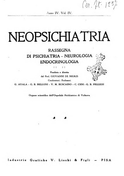 Neopsichiatria rassegna di psichiatria, neurologia, endocrinologia