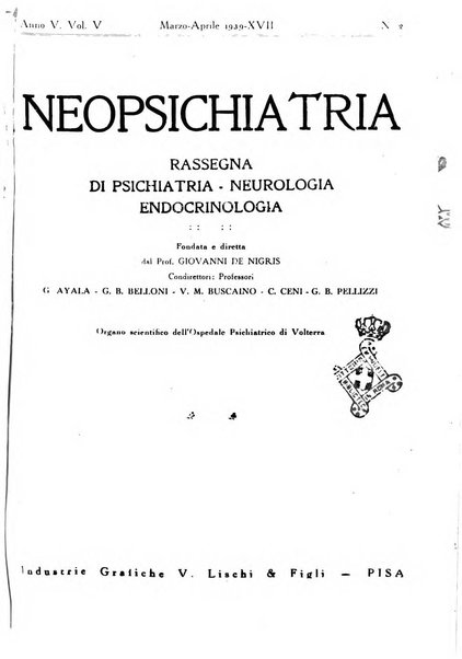 Neopsichiatria rassegna di psichiatria, neurologia, endocrinologia