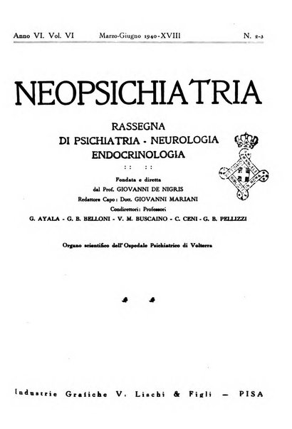 Neopsichiatria rassegna di psichiatria, neurologia, endocrinologia