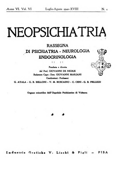 Neopsichiatria rassegna di psichiatria, neurologia, endocrinologia