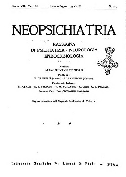 Neopsichiatria rassegna di psichiatria, neurologia, endocrinologia