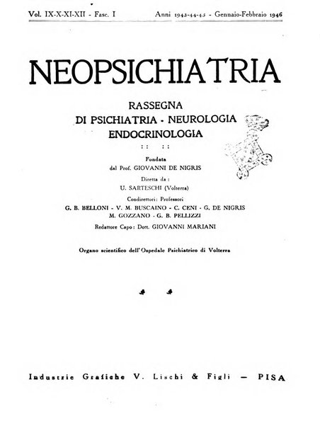 Neopsichiatria rassegna di psichiatria, neurologia, endocrinologia