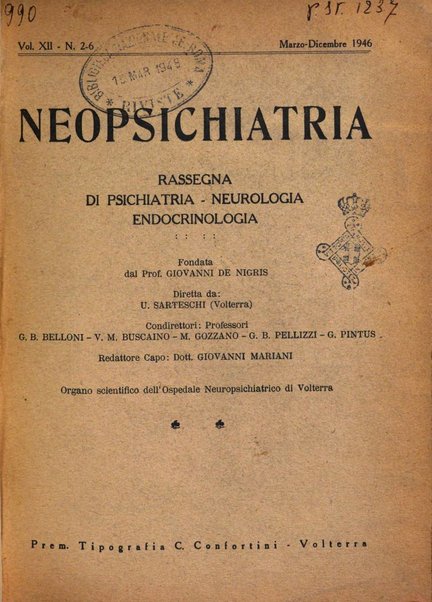 Neopsichiatria rassegna di psichiatria, neurologia, endocrinologia