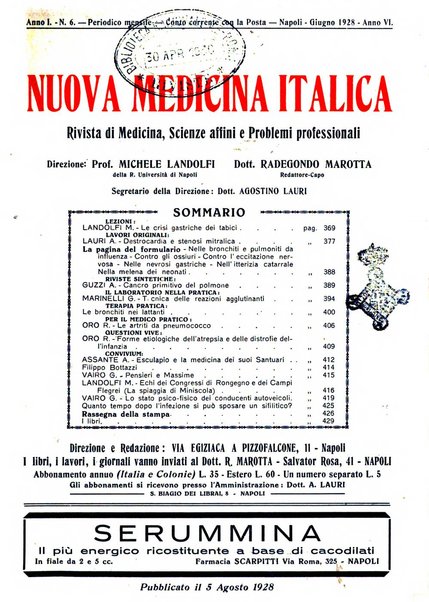 Nuova medicina italica rivista di medicina, scienze affini e problemi professionali