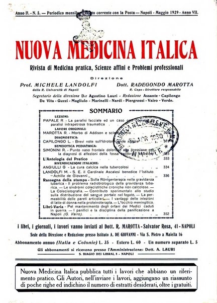 Nuova medicina italica rivista di medicina, scienze affini e problemi professionali