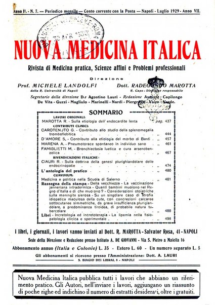 Nuova medicina italica rivista di medicina, scienze affini e problemi professionali