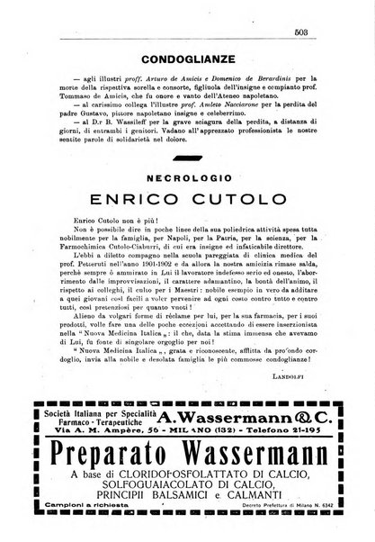 Nuova medicina italica rivista di medicina, scienze affini e problemi professionali