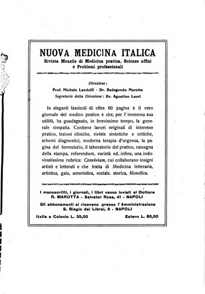 Nuova medicina italica rivista di medicina, scienze affini e problemi professionali