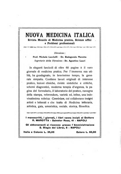 Nuova medicina italica rivista di medicina, scienze affini e problemi professionali