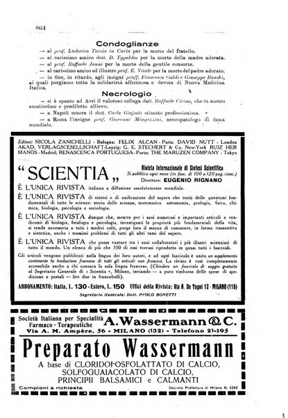 Nuova medicina italica rivista di medicina, scienze affini e problemi professionali